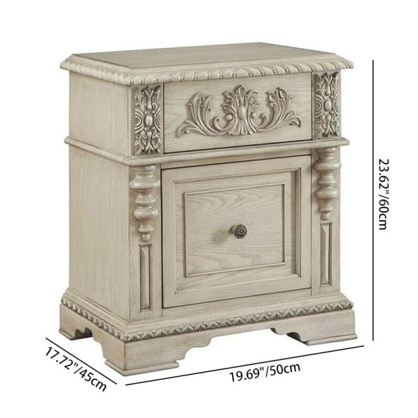 Traditional European Solid Wood Carving Cuboid Nightstand 2-Drawer For Bedroom - Image 3