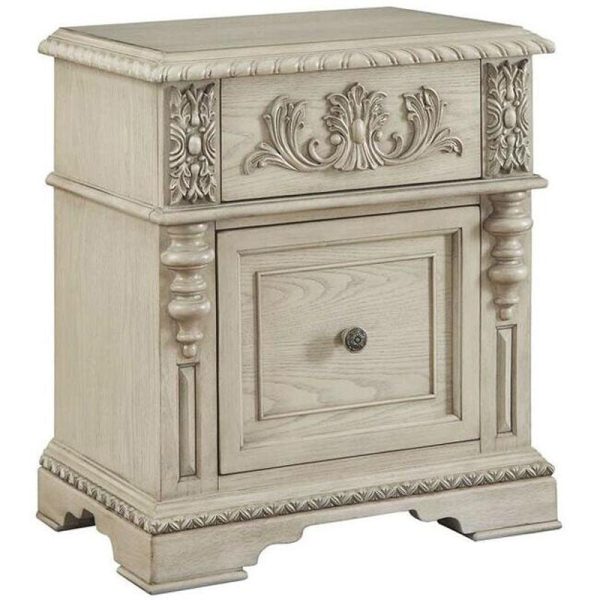 Traditional European Solid Wood Carving Cuboid Nightstand 2-Drawer For Bedroom - Image 5