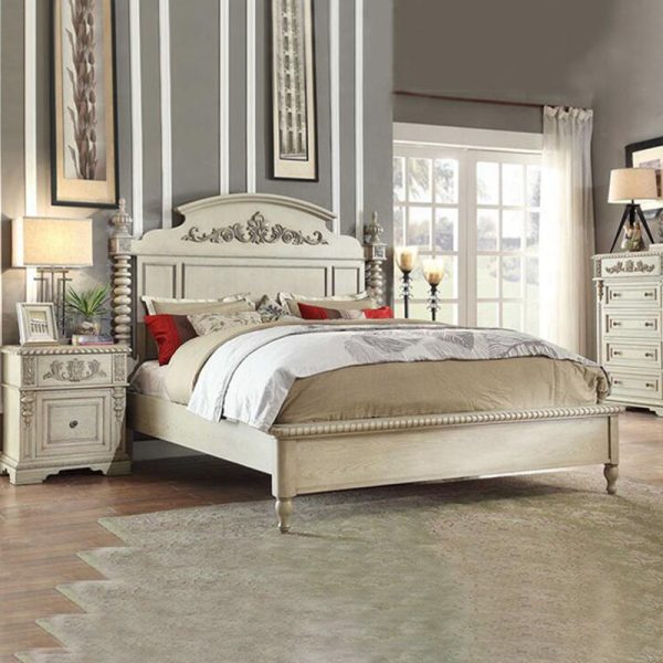 Traditional European Solid Wood Carving Cuboid Nightstand 2-Drawer For Bedroom - Image 2