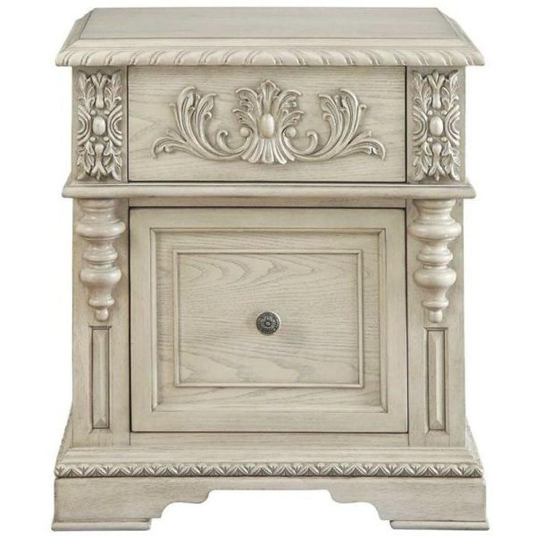 Traditional European Solid Wood Carving Cuboid Nightstand 2-Drawer For Bedroom - Image 6