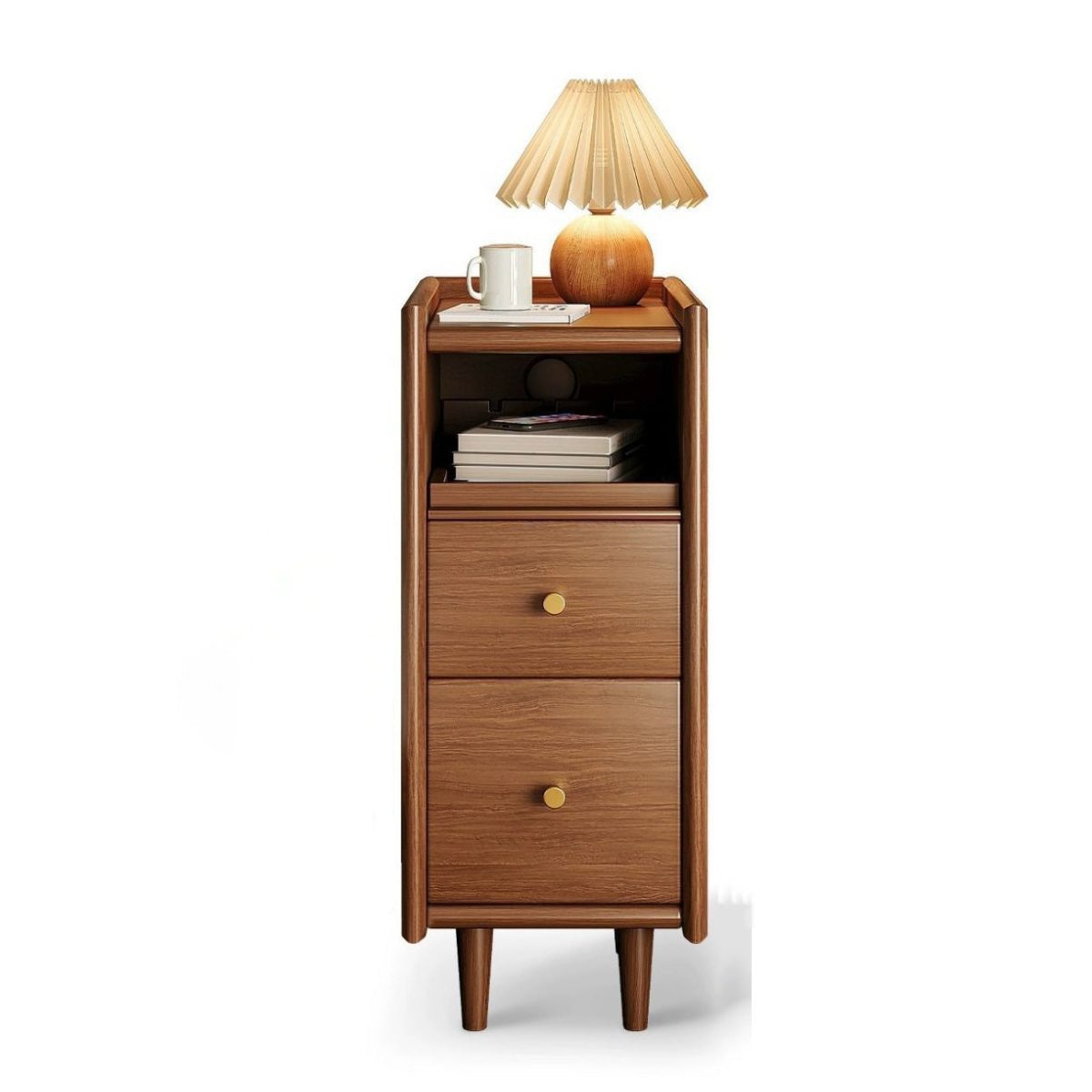 Contemporary Simplicity Rectangular Solid Wood Ultra-Narrow Nightstand Space-Saving Cabinet 2-Drawer For Bedroom - Image 14