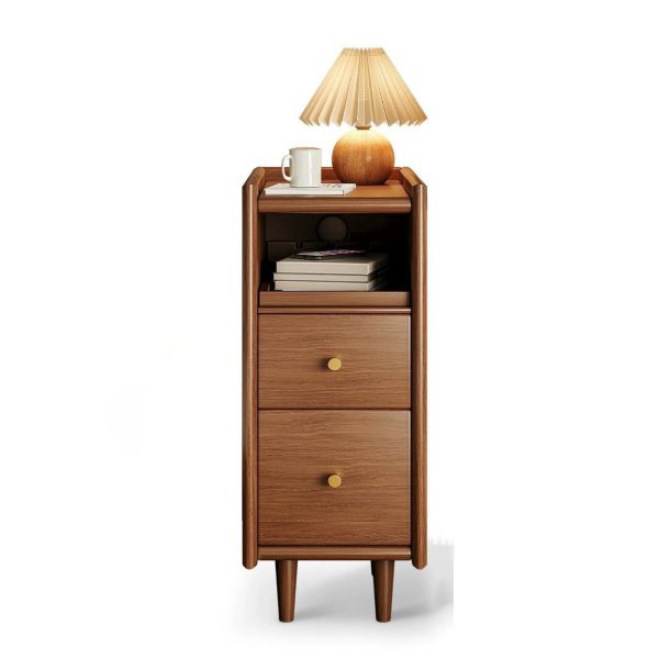 Contemporary Simplicity Rectangular Solid Wood Ultra-Narrow Nightstand Space-Saving Cabinet 2-Drawer For Bedroom - Image 14