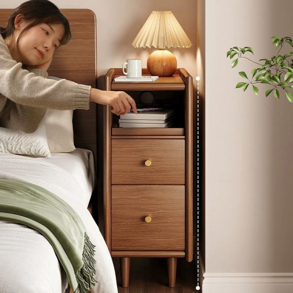 Contemporary Simplicity Rectangular Solid Wood Ultra-Narrow Nightstand Space-Saving Cabinet 2-Drawer For Bedroom - Image 10