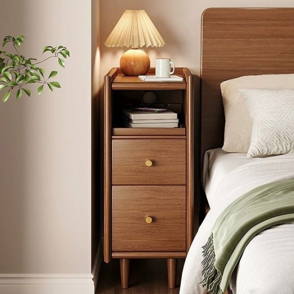 Contemporary Simplicity Rectangular Solid Wood Ultra-Narrow Nightstand Space-Saving Cabinet 2-Drawer For Bedroom - Image 9