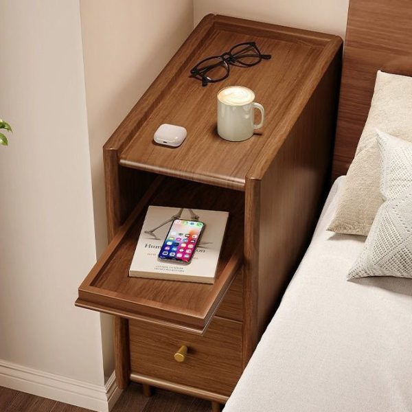 Contemporary Simplicity Rectangular Solid Wood Ultra-Narrow Nightstand Space-Saving Cabinet 2-Drawer For Bedroom - Image 8