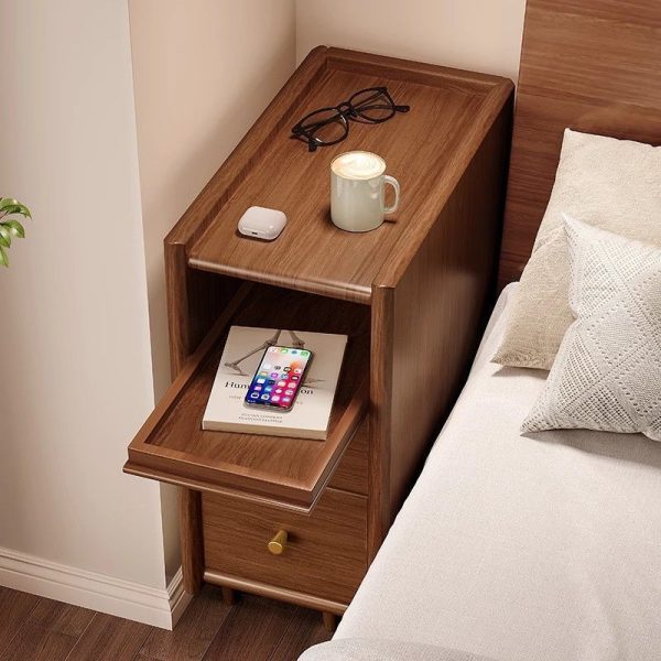 Contemporary Simplicity Rectangular Solid Wood Ultra-Narrow Nightstand Space-Saving Cabinet 2-Drawer For Bedroom - Image 2