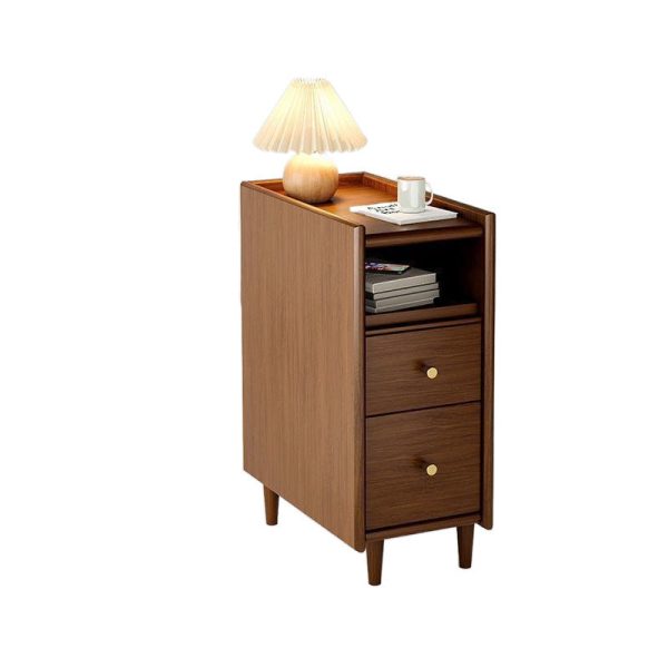 Contemporary Simplicity Rectangular Solid Wood Ultra-Narrow Nightstand Space-Saving Cabinet 2-Drawer For Bedroom - Image 13