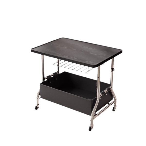 Contemporary Retro Rectangular Solid Wood Tray Top PU Leather Basket Stainless Steel End Table 2-Tier Rolling Cart For Living Room - Image 17