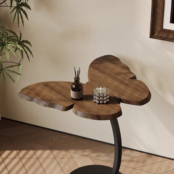 Contemporary Creative Butterfly Solid Wood Top Iron End Table For Living Room - Image 7