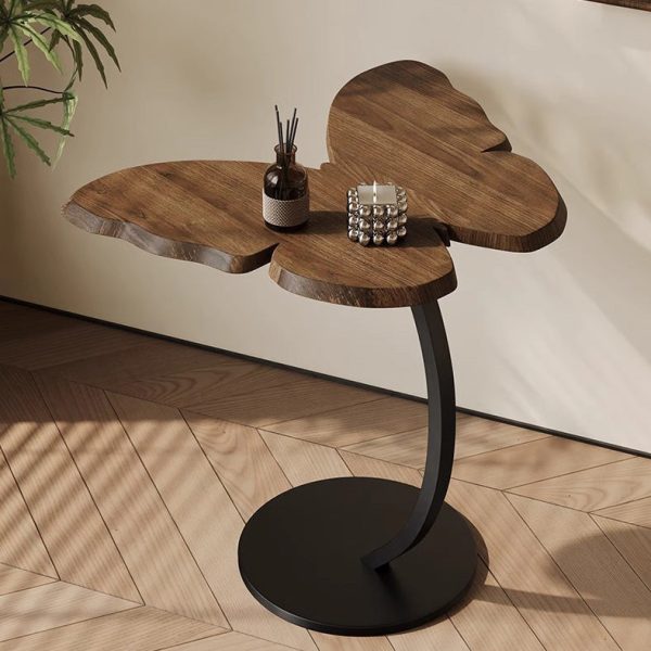 Contemporary Creative Butterfly Solid Wood Top Iron End Table For Living Room - Image 8