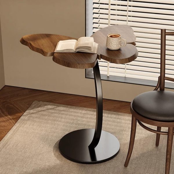 Contemporary Creative Butterfly Solid Wood Top Iron End Table For Living Room - Image 12