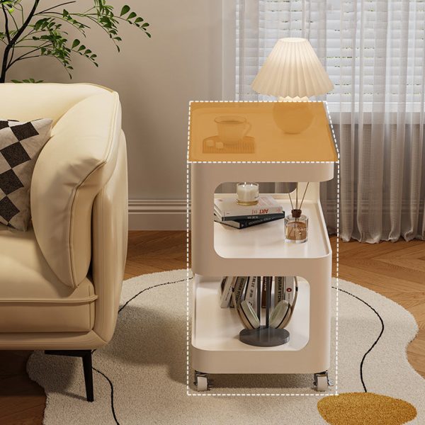 Modern Simplicity Sintered Stone Rectangular Tray Top Iron Induction Light Movable End Table 3-Tier Storage Shelves For Living Room - Image 4