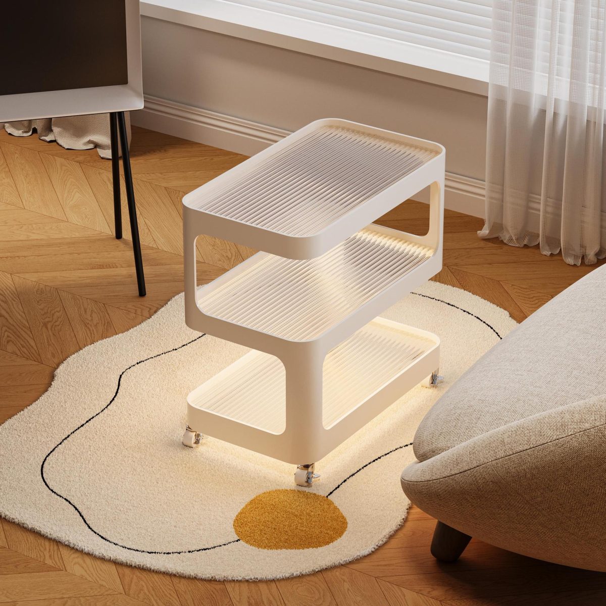 Modern Simplicity Sintered Stone Rectangular Tray Top Iron Induction Light Movable End Table 3-Tier Storage Shelves For Living Room - Image 7