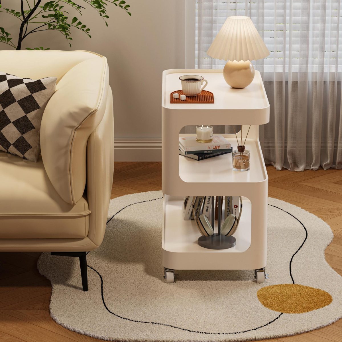 Modern Simplicity Sintered Stone Rectangular Tray Top Iron Induction Light Movable End Table 3-Tier Storage Shelves For Living Room - Image 13
