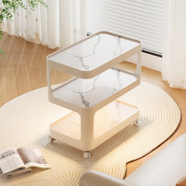 Modern Simplicity Sintered Stone Rectangular Tray Top Iron Induction Light Movable End Table 3-Tier Storage Shelves For Living Room - Image 6