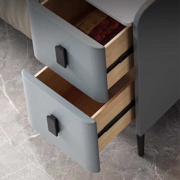 Contemporary Simplicity Sintered Stone Rectangular Top Solid Wood Frame Ultra-Narrow Nightstand Space-Saving Cabinet 2-Drawer For Bedroom - Image 4