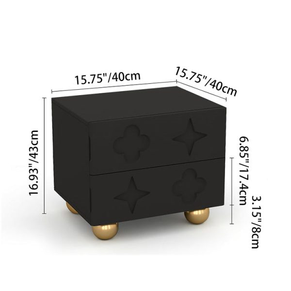 Modern Transitional Medium Density Fiberboard Cube Wood Carving Nightstand 2-Drawer For Bedroom - Image 3