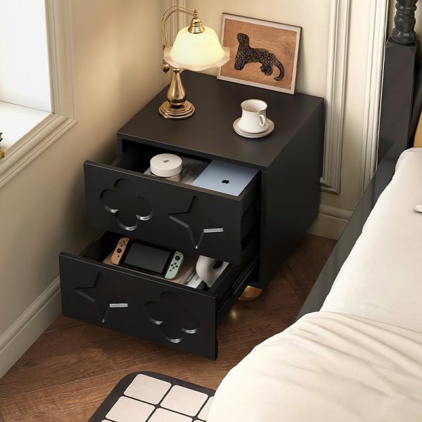 Modern Transitional Medium Density Fiberboard Cube Wood Carving Nightstand 2-Drawer For Bedroom - Image 7