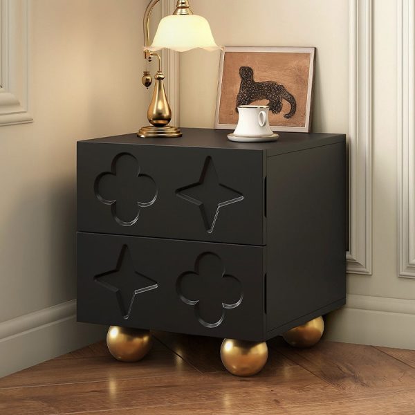 Modern Transitional Medium Density Fiberboard Cube Wood Carving Nightstand 2-Drawer For Bedroom - Image 2