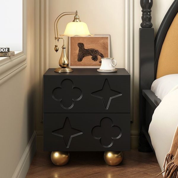 Modern Transitional Medium Density Fiberboard Cube Wood Carving Nightstand 2-Drawer For Bedroom - Image 9