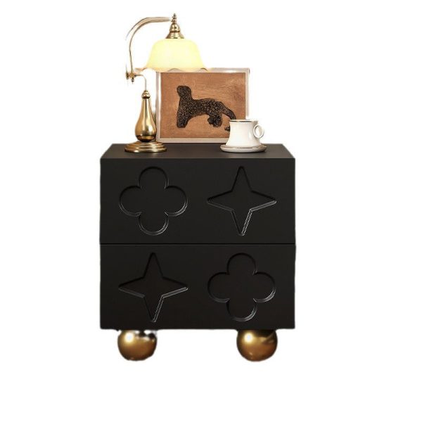 Modern Transitional Medium Density Fiberboard Cube Wood Carving Nightstand 2-Drawer For Bedroom - Image 10