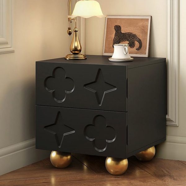 Modern Transitional Medium Density Fiberboard Cube Wood Carving Nightstand 2-Drawer For Bedroom - Image 8