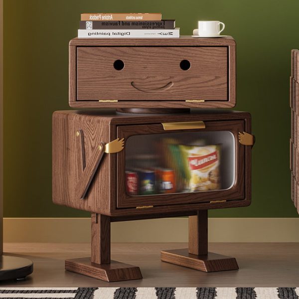 Contemporary Creative Robot Solid Wood Nightstand 2 Storage Cabinets For Bedroom - Image 11