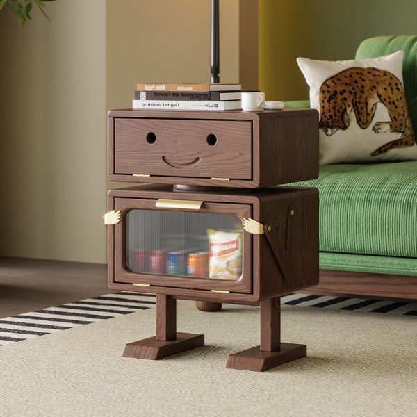 Contemporary Creative Robot Solid Wood Nightstand 2 Storage Cabinets For Bedroom - Image 15