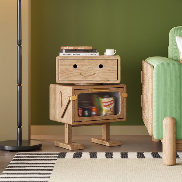 Contemporary Creative Robot Solid Wood Nightstand 2 Storage Cabinets For Bedroom - Image 3