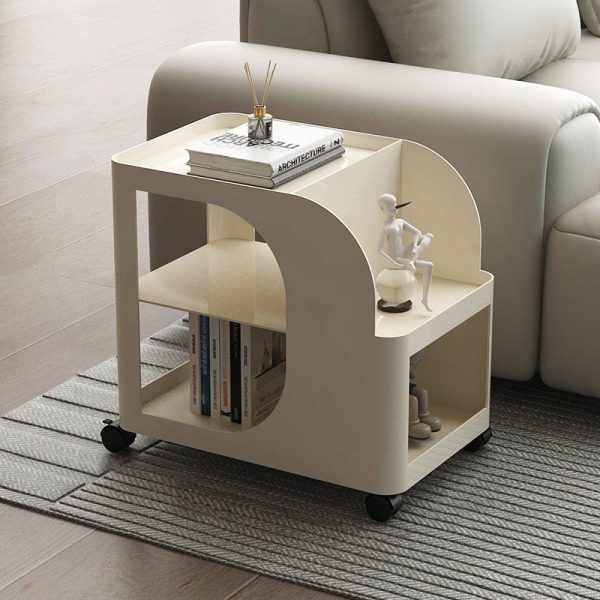 Modern Mid-Century Geometric Arc Iron End Table 2-Tier Storage Shelves With Casters For Living Room