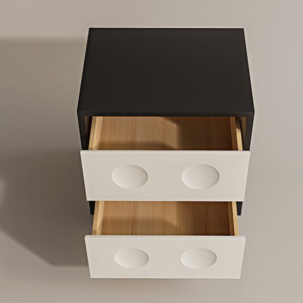 Modern Mid-Century Cube Solid Wood RPF Pebble-Foot Nightstand 2-Drawer For Bedroom - Image 6