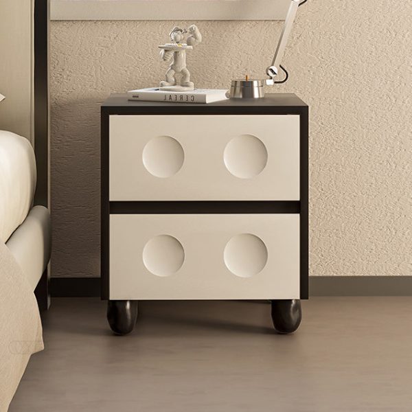 Modern Mid-Century Cube Solid Wood RPF Pebble-Foot Nightstand 2-Drawer For Bedroom - Image 2