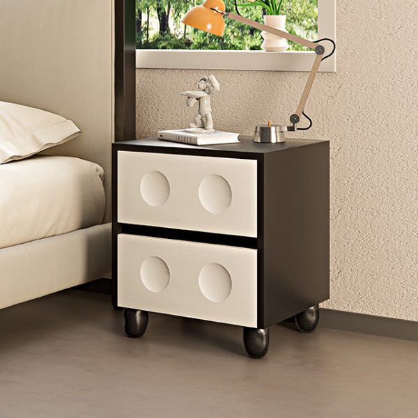 Modern Mid-Century Cube Solid Wood RPF Pebble-Foot Nightstand 2-Drawer For Bedroom