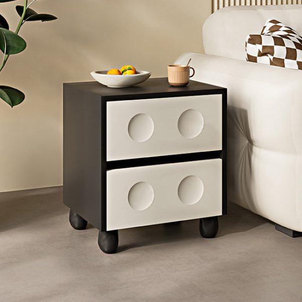 Modern Mid-Century Cube Solid Wood RPF Pebble-Foot Nightstand 2-Drawer For Bedroom - Image 8