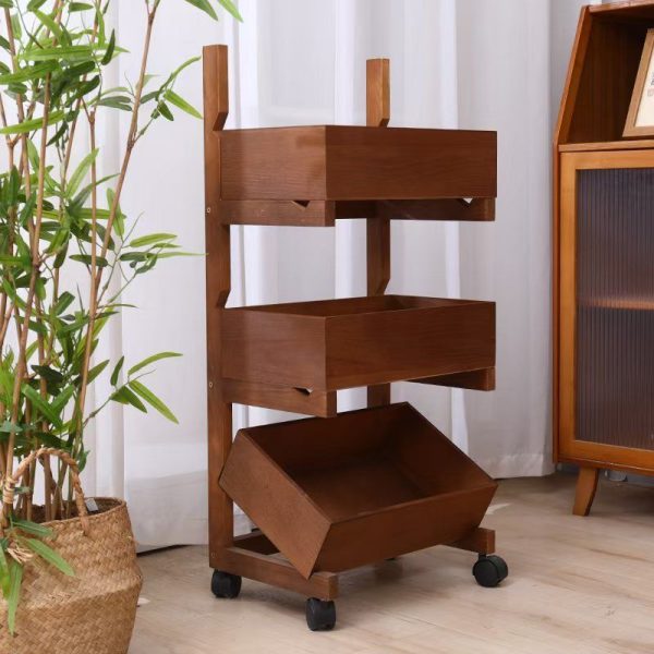 Traditional Farmhouse Wooden Floor-Standing 3/4-Tier Storage Shelves Snack Display Rack With Wheels For Living Room