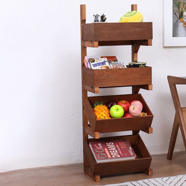 Traditional Farmhouse Wooden Floor-Standing 3/4-Tier Storage Shelves Snack Display Rack With Wheels For Living Room - Image 19