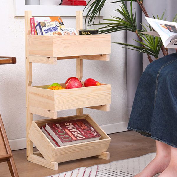 Traditional Farmhouse Wooden Floor-Standing 3/4-Tier Storage Shelves Snack Display Rack With Wheels For Living Room - Image 10