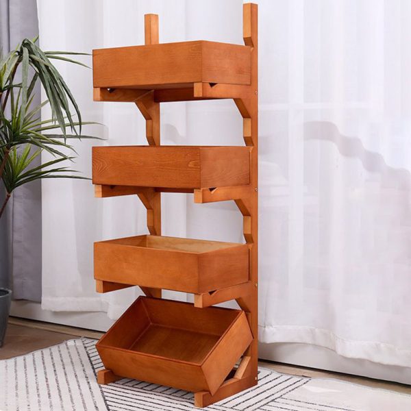Traditional Farmhouse Wooden Floor-Standing 3/4-Tier Storage Shelves Snack Display Rack With Wheels For Living Room - Image 21