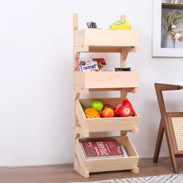 Traditional Farmhouse Wooden Floor-Standing 3/4-Tier Storage Shelves Snack Display Rack With Wheels For Living Room - Image 22
