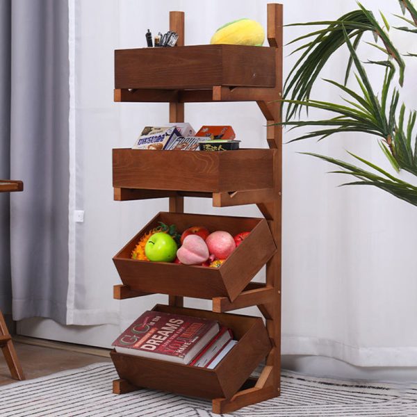 Traditional Farmhouse Wooden Floor-Standing 3/4-Tier Storage Shelves Snack Display Rack With Wheels For Living Room - Image 18