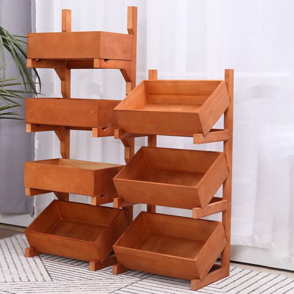 Traditional Farmhouse Wooden Floor-Standing 3/4-Tier Storage Shelves Snack Display Rack With Wheels For Living Room - Image 23