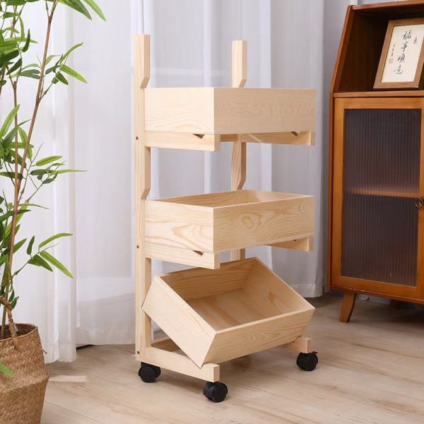 Traditional Farmhouse Wooden Floor-Standing 3/4-Tier Storage Shelves Snack Display Rack With Wheels For Living Room - Image 2