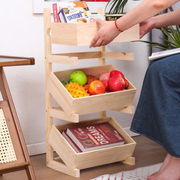 Traditional Farmhouse Wooden Floor-Standing 3/4-Tier Storage Shelves Snack Display Rack With Wheels For Living Room - Image 9