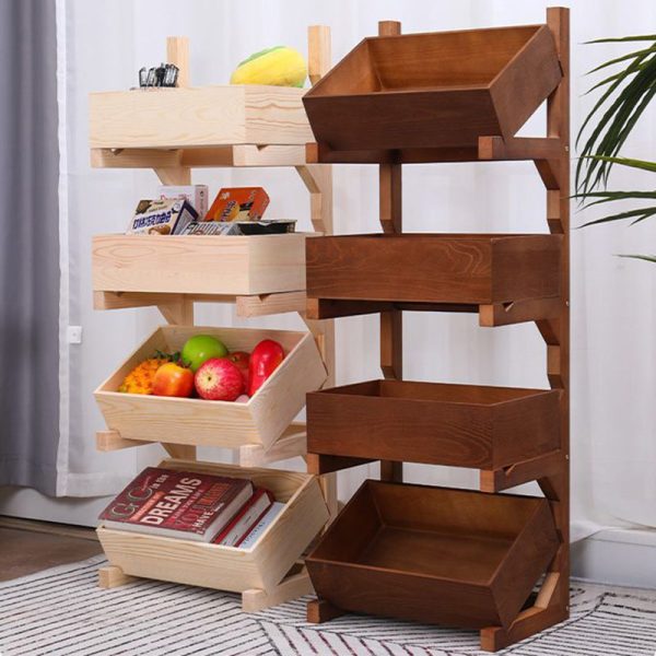 Traditional Farmhouse Wooden Floor-Standing 3/4-Tier Storage Shelves Snack Display Rack With Wheels For Living Room - Image 24
