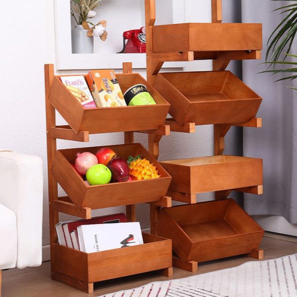 Traditional Farmhouse Wooden Floor-Standing 3/4-Tier Storage Shelves Snack Display Rack With Wheels For Living Room - Image 11