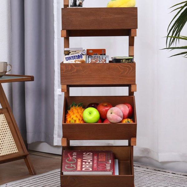 Traditional Farmhouse Wooden Floor-Standing 3/4-Tier Storage Shelves Snack Display Rack With Wheels For Living Room - Image 20