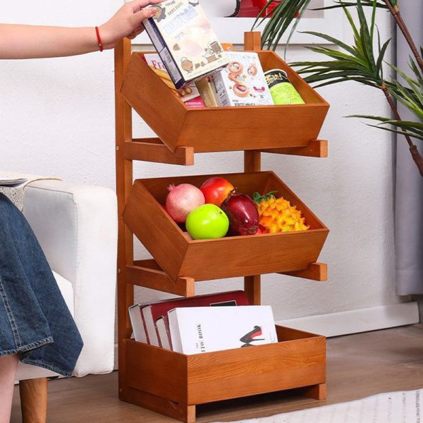 Traditional Farmhouse Wooden Floor-Standing 3/4-Tier Storage Shelves Snack Display Rack With Wheels For Living Room - Image 12