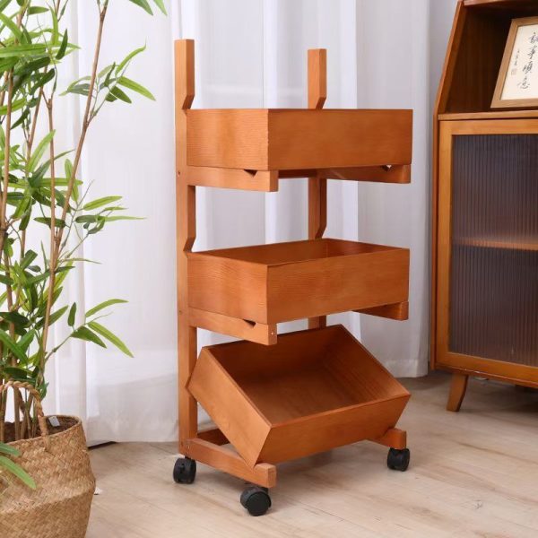 Traditional Farmhouse Wooden Floor-Standing 3/4-Tier Storage Shelves Snack Display Rack With Wheels For Living Room - Image 3