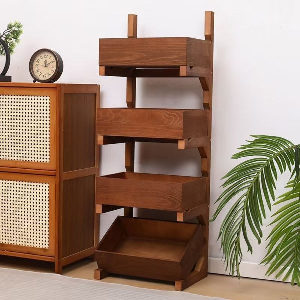 Traditional Farmhouse Wooden Floor-Standing 3/4-Tier Storage Shelves Snack Display Rack With Wheels For Living Room - Image 13