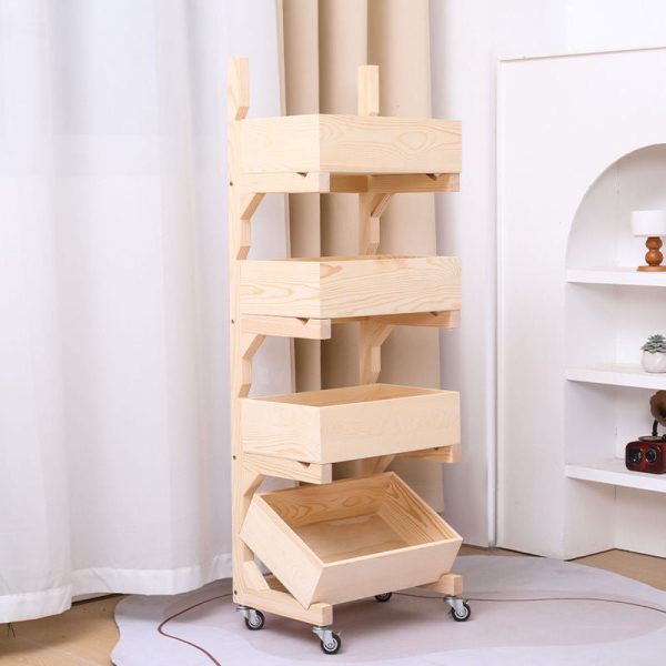 Traditional Farmhouse Wooden Floor-Standing 3/4-Tier Storage Shelves Snack Display Rack With Wheels For Living Room - Image 14